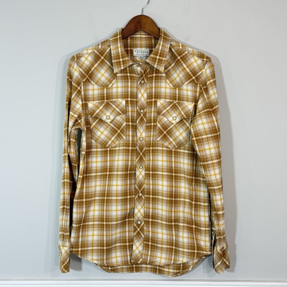 Tecovas Shirt Mens Small Plaid Pearl Snap Western Rodeo Ranch Long Sleeve Yellow